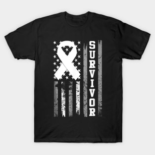 Lung Or Brain Cancer Survivor T Shirt White Ribbon T-Shirt